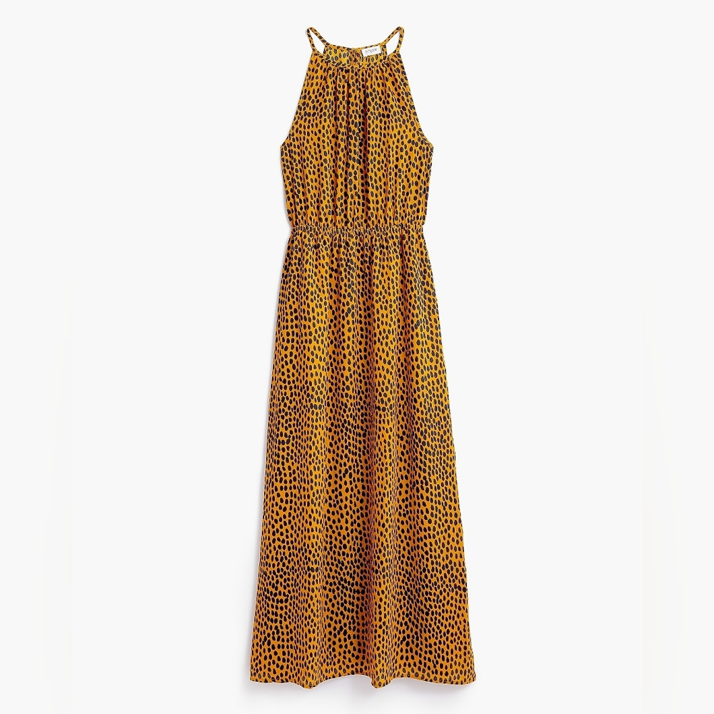 New! J. Crew Dress 6 Leopard Amber Navy Strappy High-neck Maxi NWT AO140